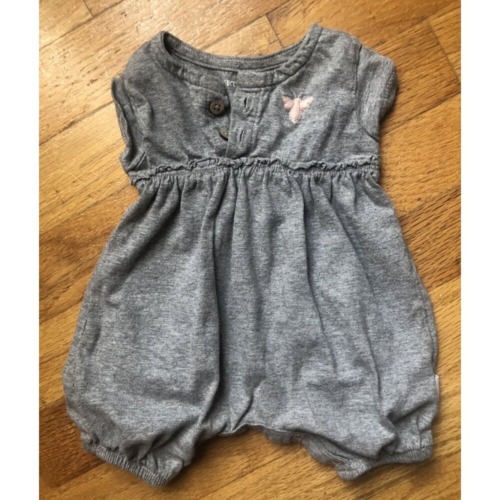 Burts Bees 0-3M Grey Bubble Romper